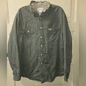 Carhartt VTG Green Brown Long Sleeve Button Front Work Shirt Size: M 100% Cotton